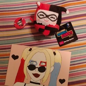 NWT Classic Harley Quinn Pin, Plushie, & Painting